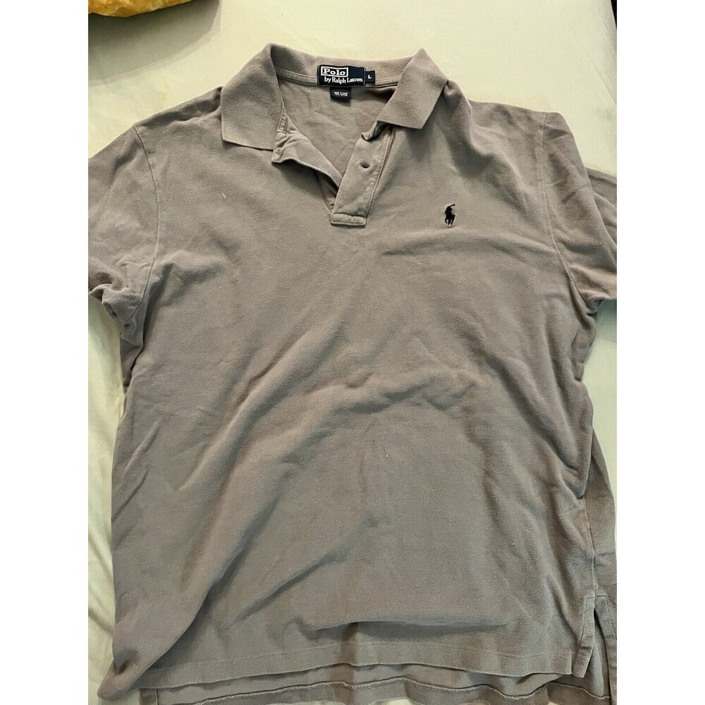 Polo Ralph Lauren Mens Large Classic Fit Taupe Short Sleeve Polo Shirt Cotton